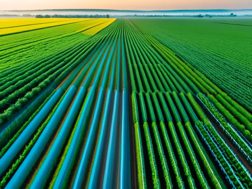 Campo verde extenso con agricultura sostenible y Big Data para precision farming