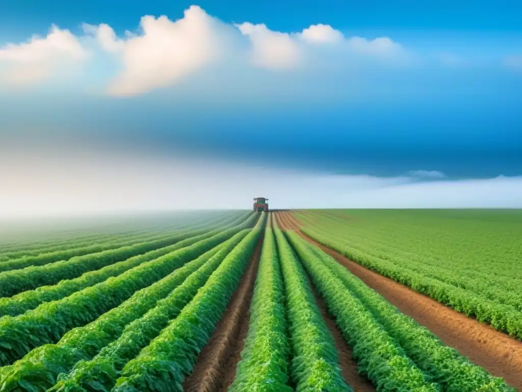 Un campo verde extenso bajo cielos azules, grupo diverso en taller de agricultura sostenible