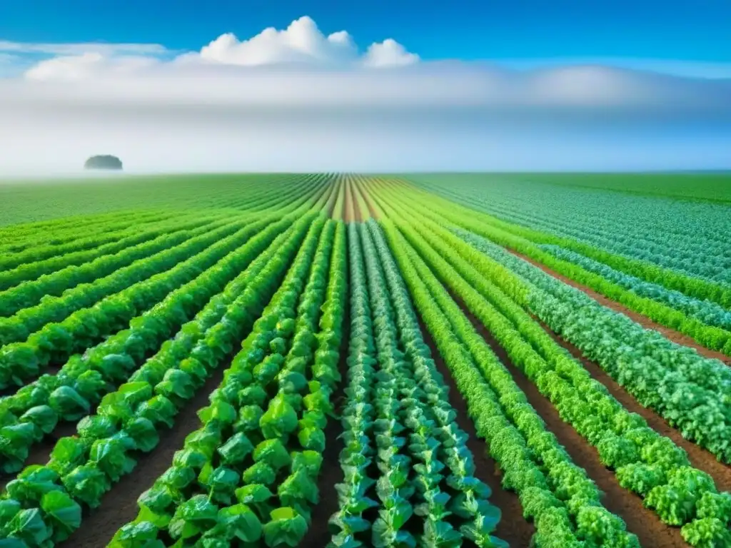 Un campo verde con hortalizas vibrantes bajo cielo azul