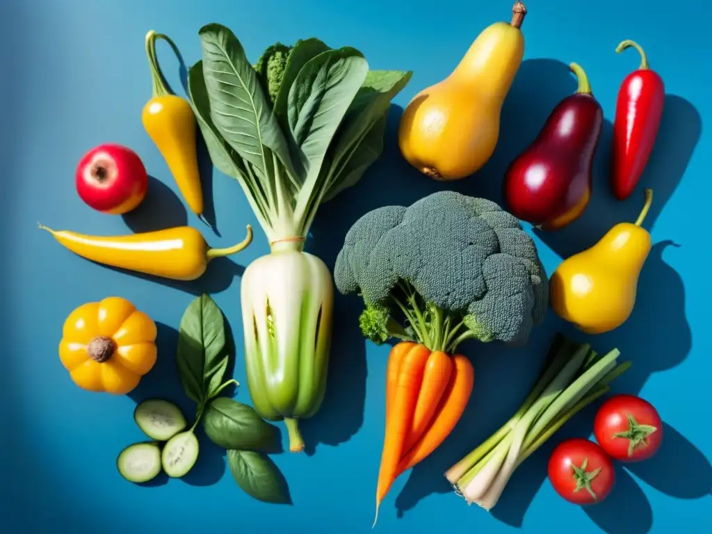 Un campo verde repleto de frutas y verduras bajo un cielo azul