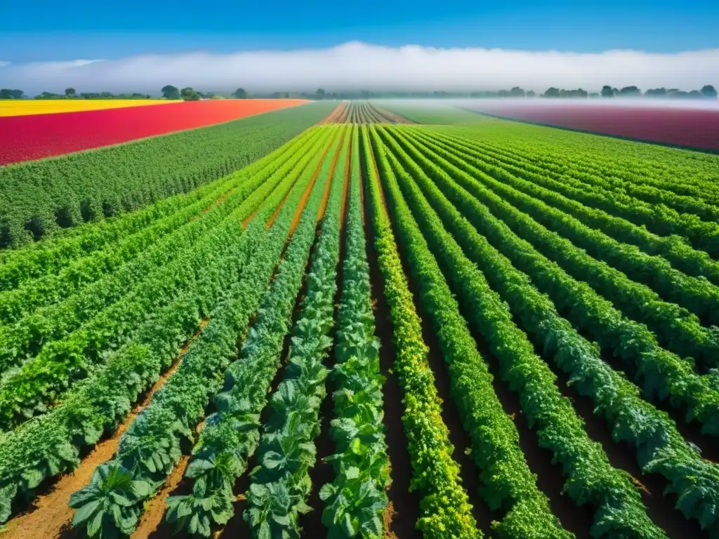 Un campo vibrante de plantas coloridas bajo el cielo azul