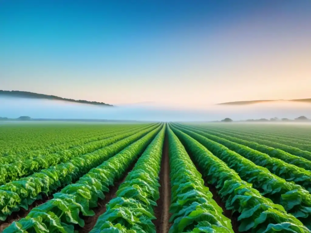 Campos verdes de cultivos bajo cielo azul transmiten la belleza y abundancia de la agricultura