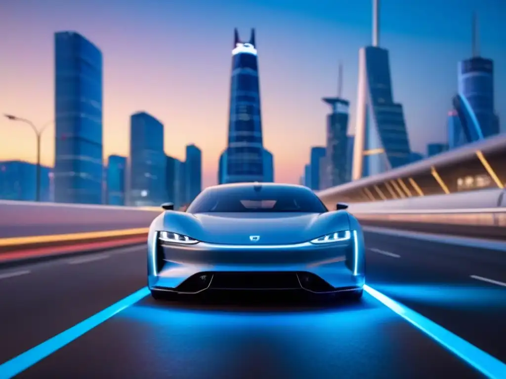 Estación de carga rápida para coches eléctricos de alta gama en ciudad nocturna futurista con diseño innovador y tecnología avanzada integrada