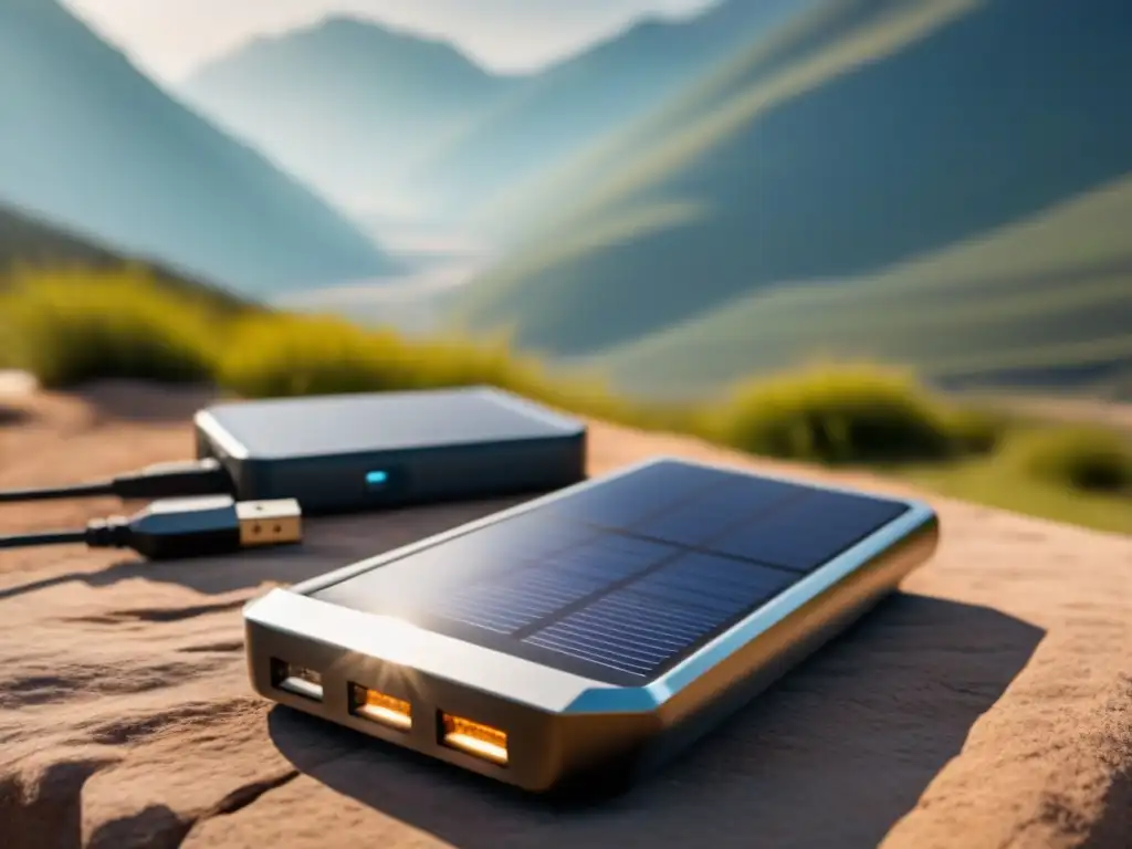 Un cargador solar moderno iluminado por el sol, frente a un cargador eléctrico tradicional