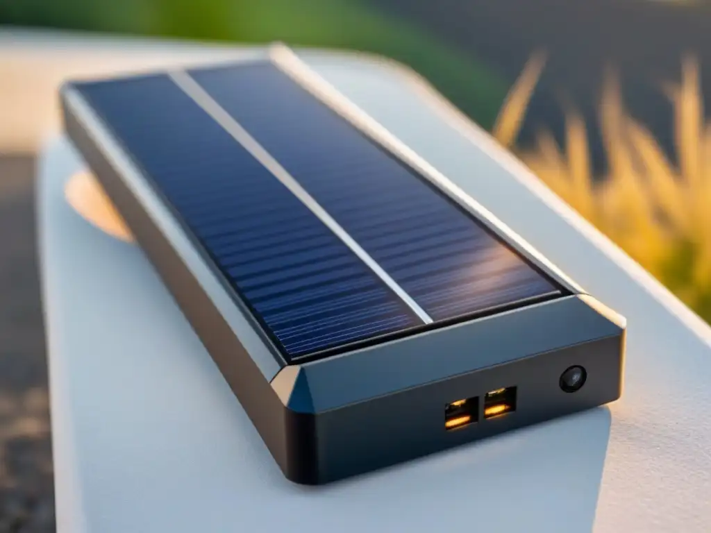 Un cargador solar moderno y minimalista en superficie blanca
