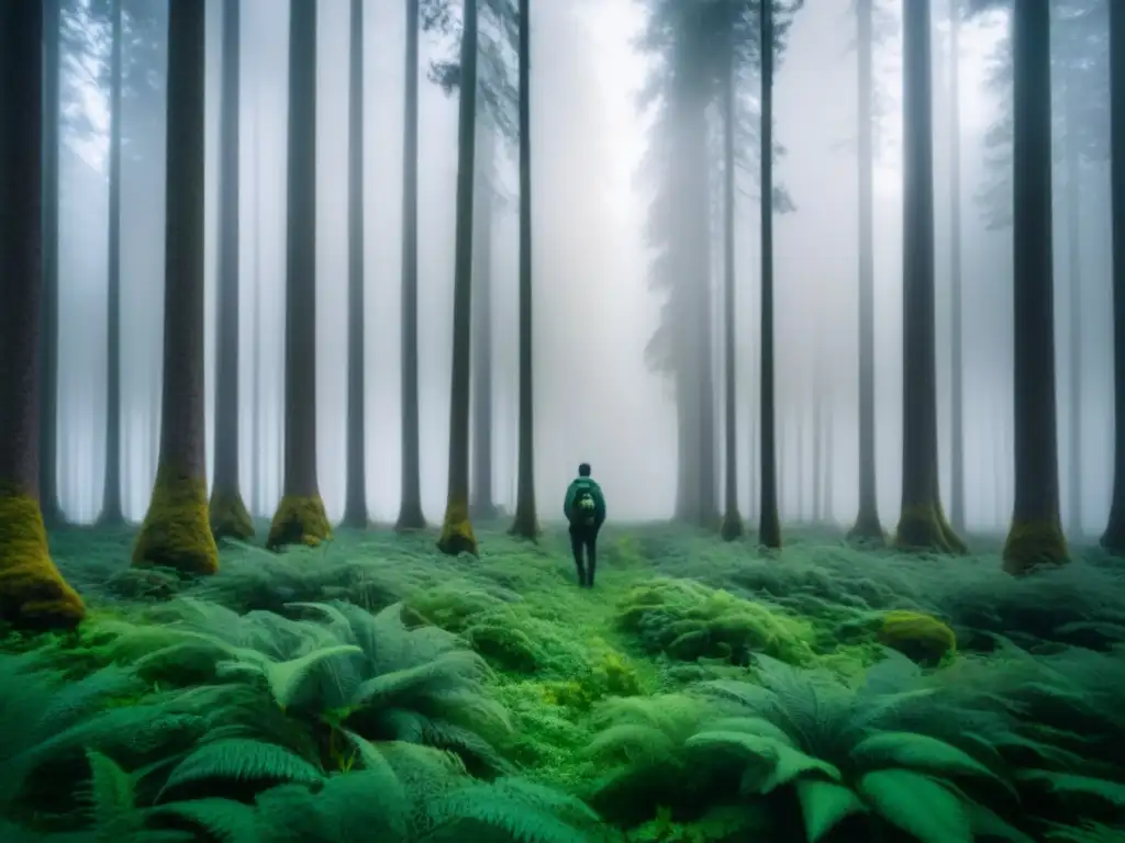 Cartel de película sereno con bosque verde y lente de cámara entre árboles, simbolizando la fusión de naturaleza y cine en películas ecofriendly