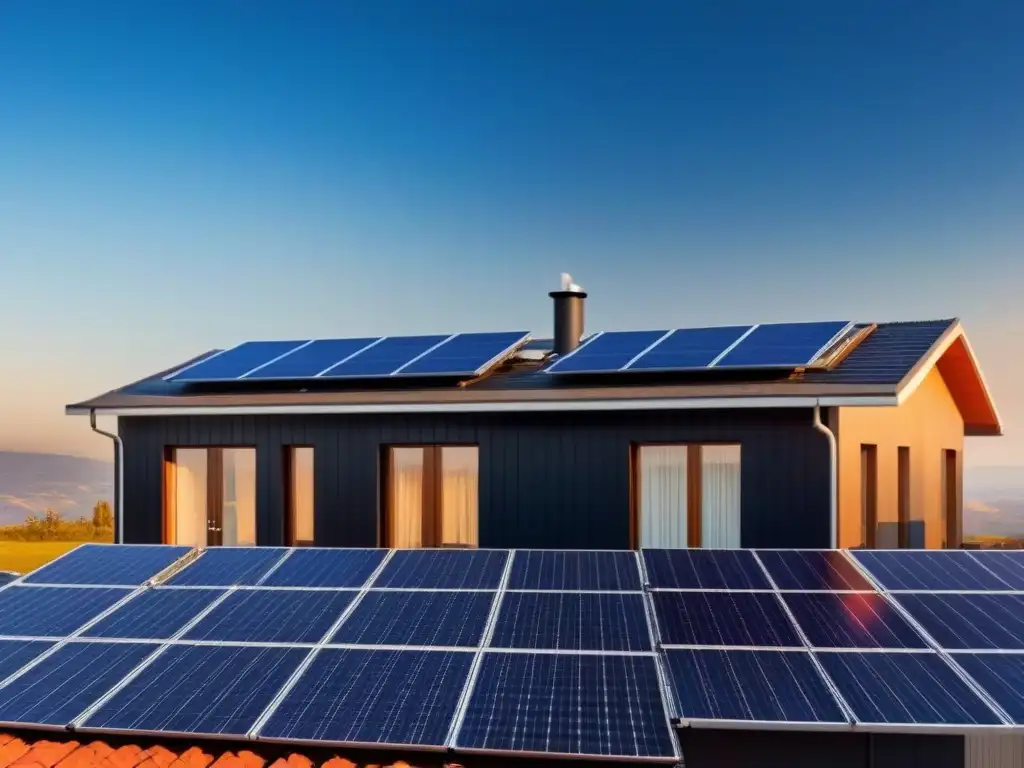 Dos casas con paneles solares fotovoltaicos y térmicos, simbolizando las diferencias entre energía solar fotovoltaica