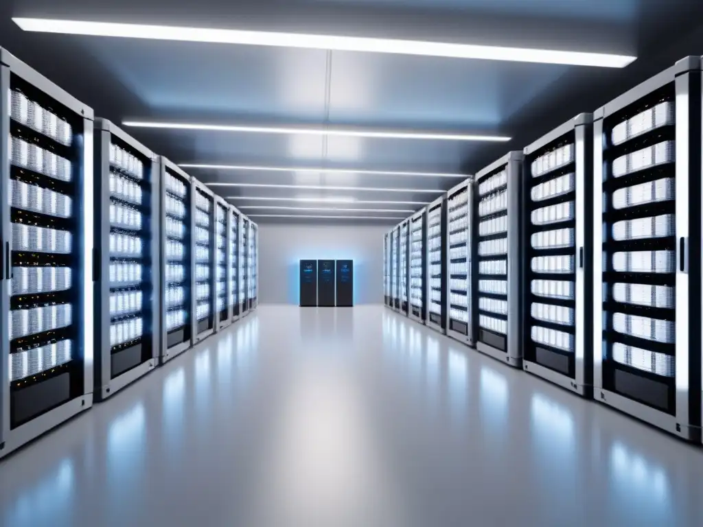 Instalación futurista de almacenamiento de energía Un centro de almacenamiento de energía sostenible futurista con baterías hightech brillantes en una sala blanca