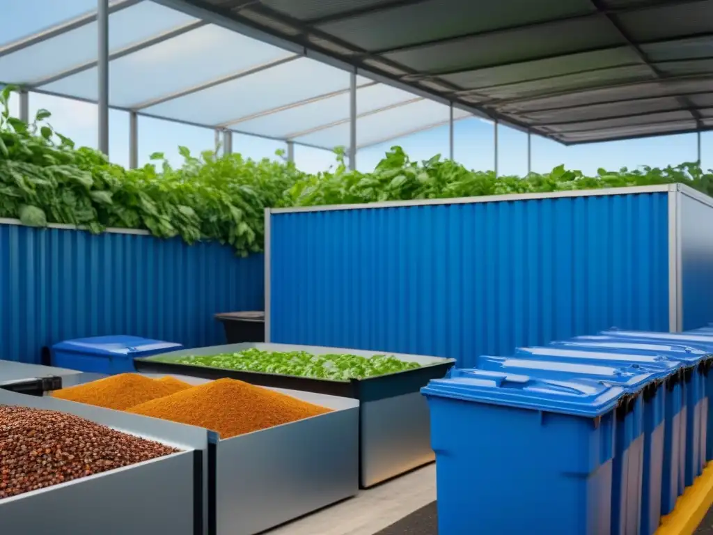 Un centro de reciclaje moderno refleja la naturaleza con personas clasificando residuos