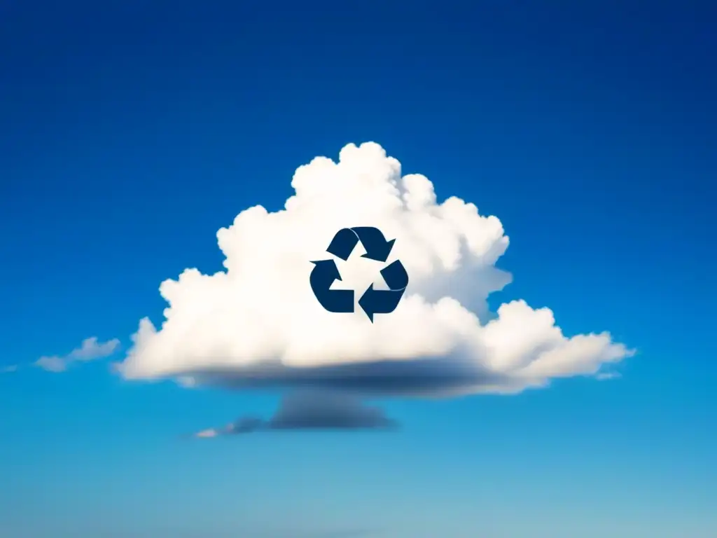 Un cielo azul claro con una nube blanca y sutil símbolo de reciclaje