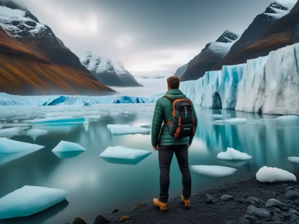 Un cineasta joven documentalista filma el impacto del cambio climático en glaciares y el nivel del mar