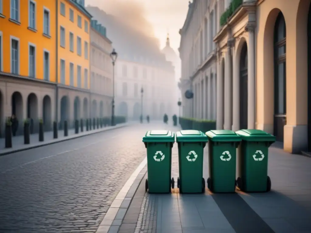 La ciudad europea muestra un ambiente urbano ecofriendly con contenedores de reciclaje