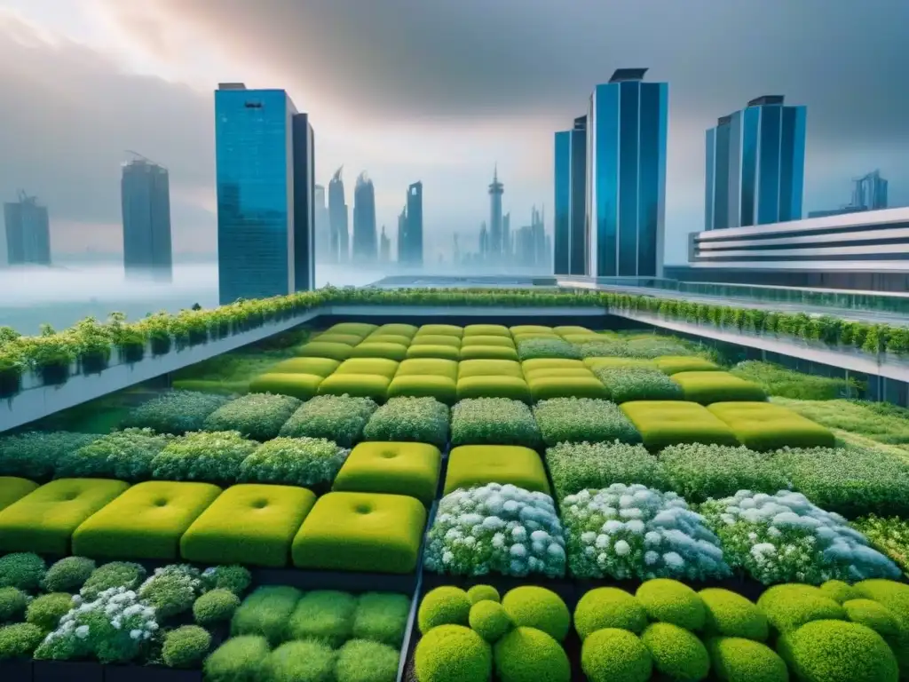 Metrópolis futurista: arquitectura sostenible entre naturaleza exuberante Una ciudad futurista con edificios sostenibles integrados entre exuberante biodiversidad urbana