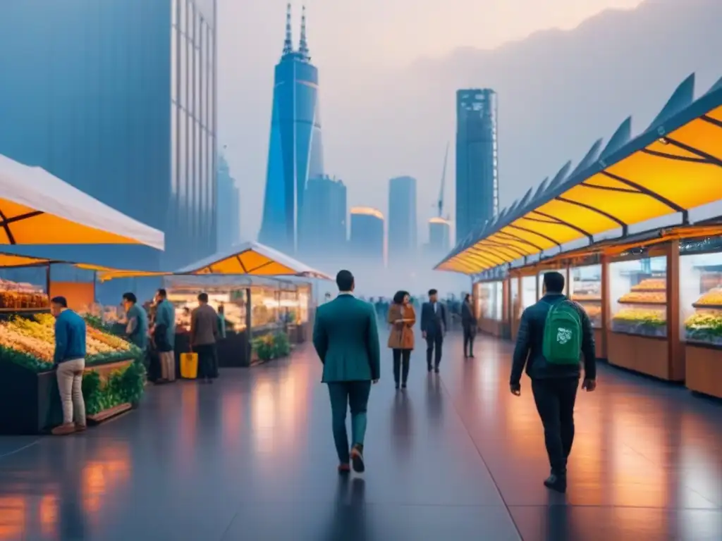 Metrópolis futurista: vida sostenible en armonía con la naturaleza Una ciudad futurista al amanecer, con rascacielos integrando espacios verdes y fuentes de energía renovable
