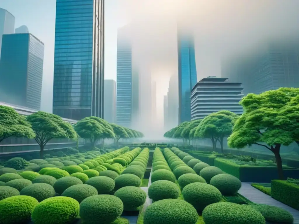 Una ciudad moderna con infraestructura verde integrada, combatiendo el cambio climático en las ciudades