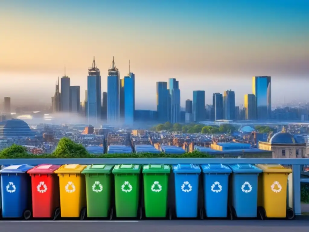 Una ciudad próspera con prácticas de zero waste integradas, transmitiendo eficiencia, sostenibilidad y beneficios económicos de zero waste