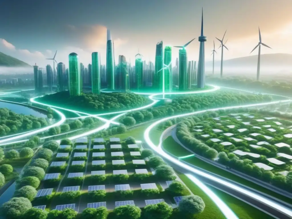 Una ciudad verde futurista con tecnología eco y big data