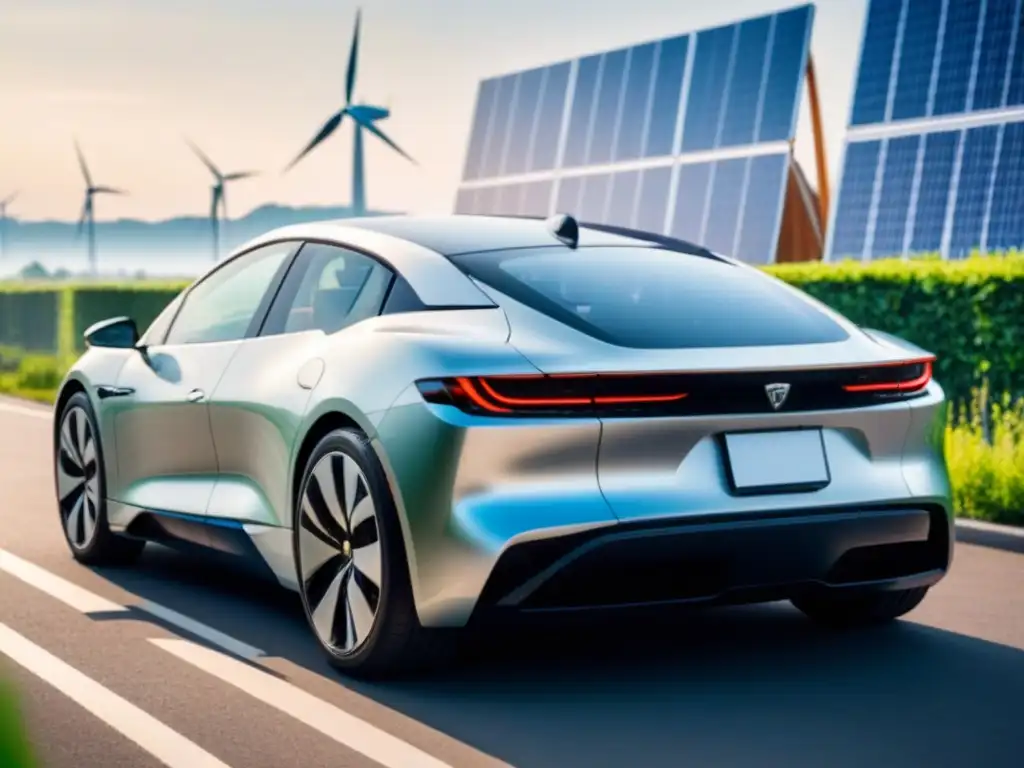 Un coche eléctrico de alta gama sostenible en una ciudad futurista y moderna