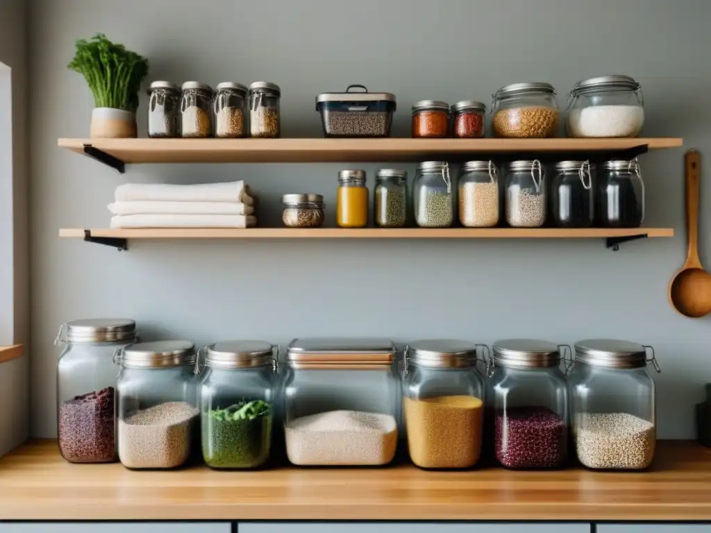 Cocina zero waste con estilo de vida sostenible mostrando organización y armonía