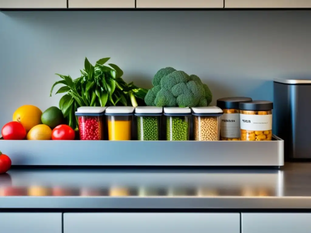 Una cocina minimalista y organizada con aplicaciones para vida zero waste: recipientes reutilizables y compostera ecofriendly