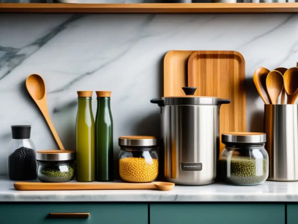 Cocina moderna minimalista con utensilios ecofriendly