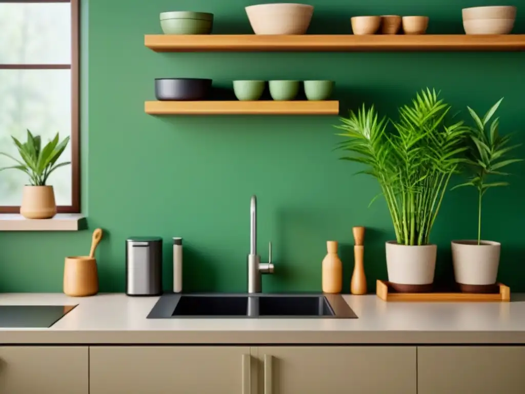 Cocina moderna y sostenible con organización impecable