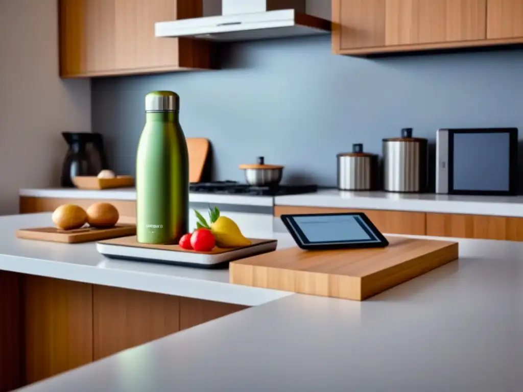 Cocina moderna y sostenible con productos ecofriendly organizados