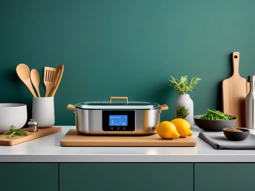 Una cocina sostenible con gadgets ecológicos de lujo para cocinar de forma innovadora y ecoamigable