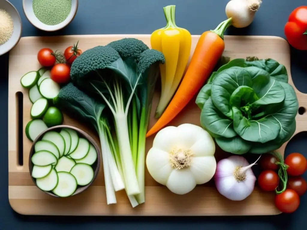 Una composición detallada de sobras de verduras coloridas sobre tabla de cortar, ilustrando la creatividad en la cocina zero waste