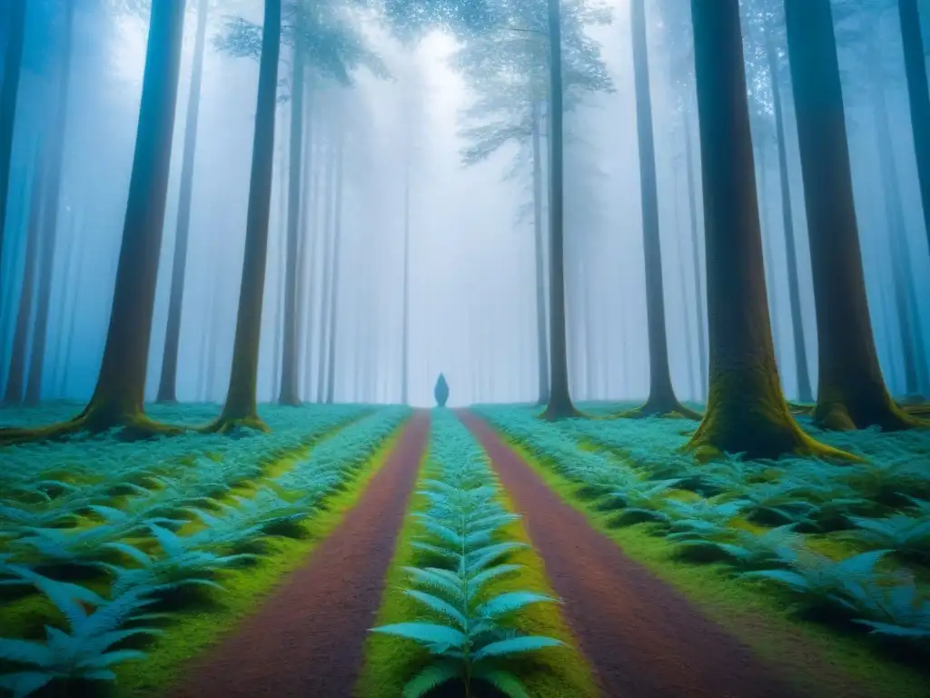 Compra consciente productos ecológicos en un bosque verde y sereno bajo un cielo azul claro, transmitiendo paz y armonía con la naturaleza