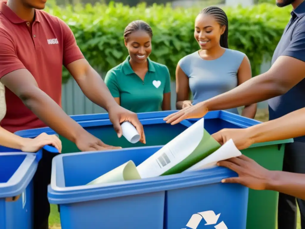 Comunidad organizando campañas reciclaje con unidad en parque elegante