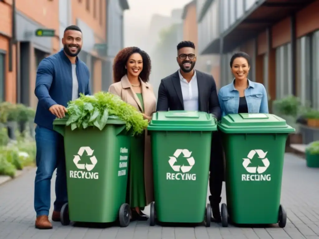 Una comunidad comprometida en campañas educativas de reducción de residuos sostenibles, reciclando, compostando y usando productos reutilizables