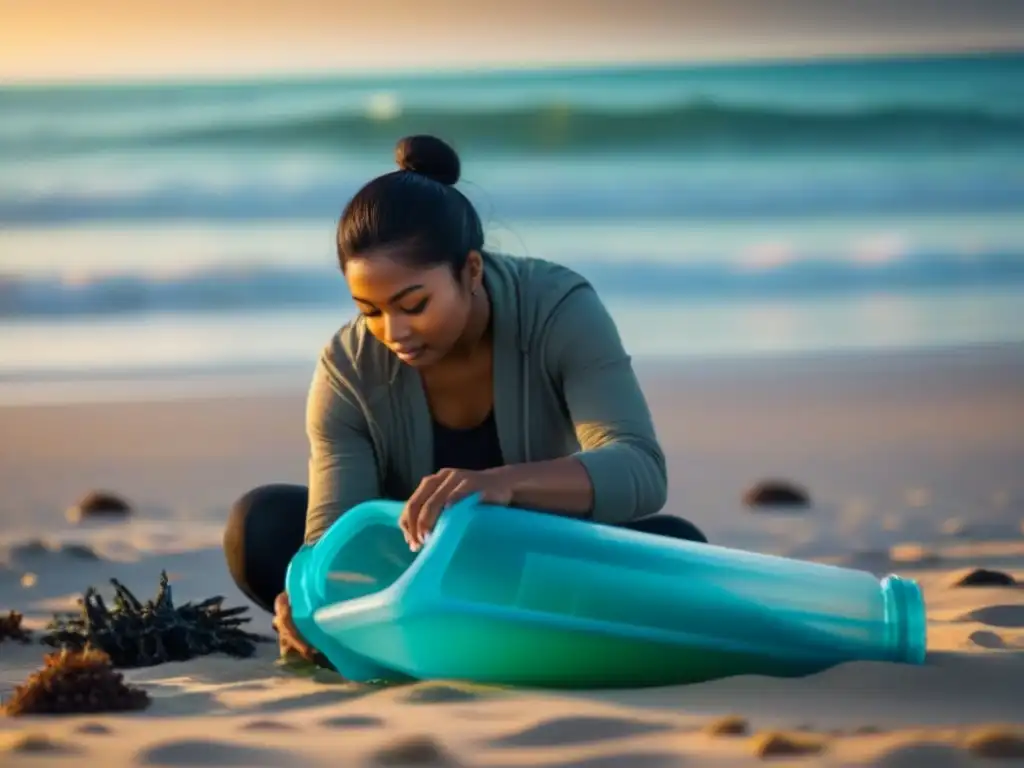 Comunidad diversa realizando Acciones Zero Waste en la playa, limpiando y protegiendo los océanos de la contaminación