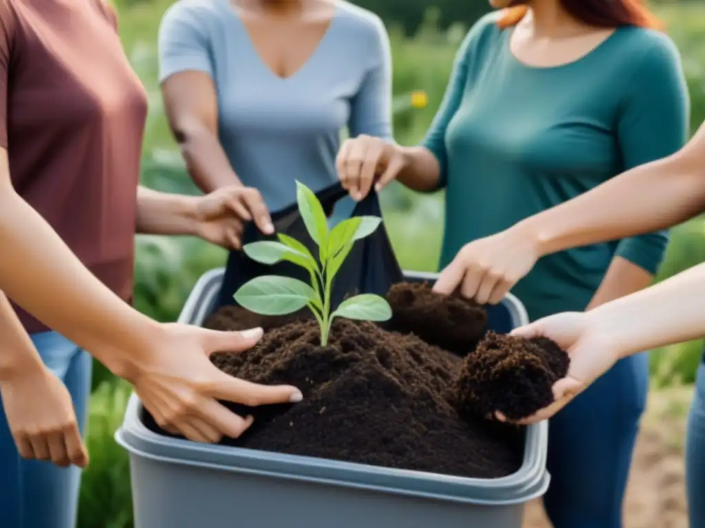 Una comunidad diversa practica el Zero Waste en un entorno urbano moderno, mostrando el impacto positivo del estilo de vida Zero Waste