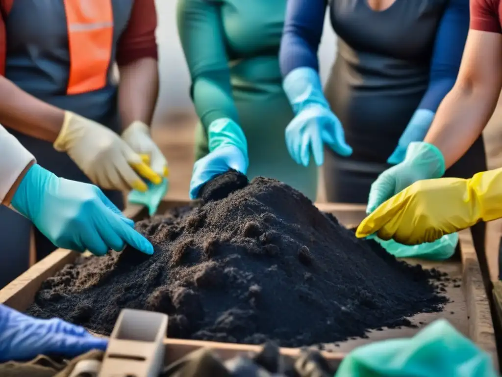 Una comunidad diversa colabora en la gestión de residuos, usando mascarillas y guantes