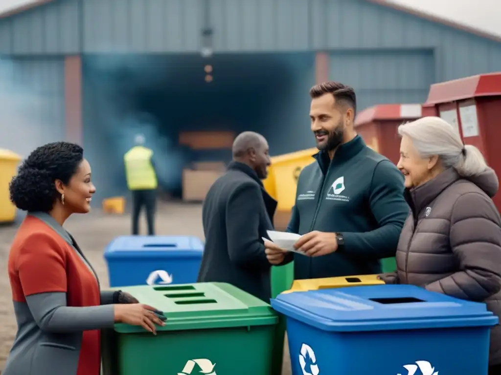 Comunidad diversa reciclando juntos en centro moderno