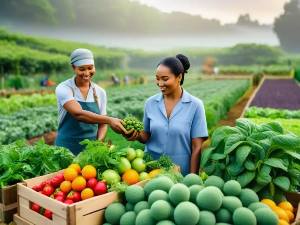 Comunidad diversa cosechando en jardín sostenible: importancia soberanía alimentaria futuro sostenible