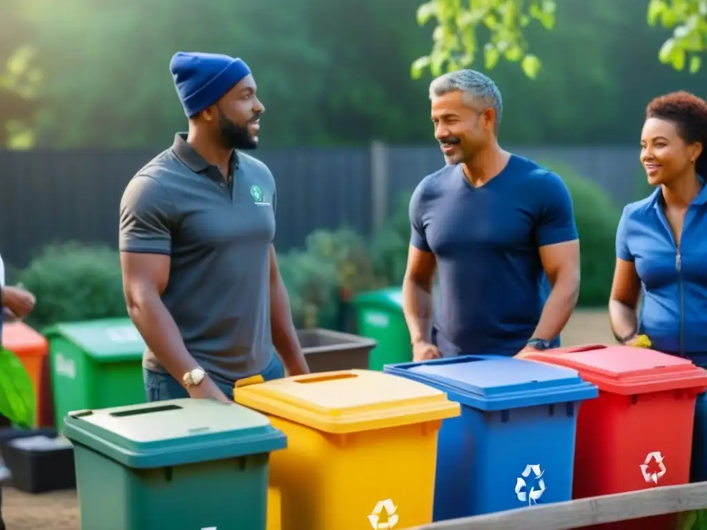 Comunidad diversa participando en taller de reciclaje en jardín comunitario