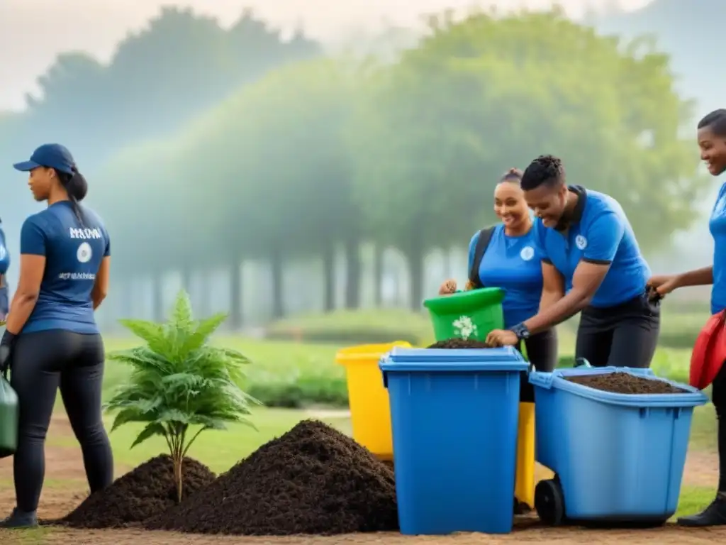 Comunidad unida practicando sostenibilidad, reflejando medición impacto educación ambiental comunitaria