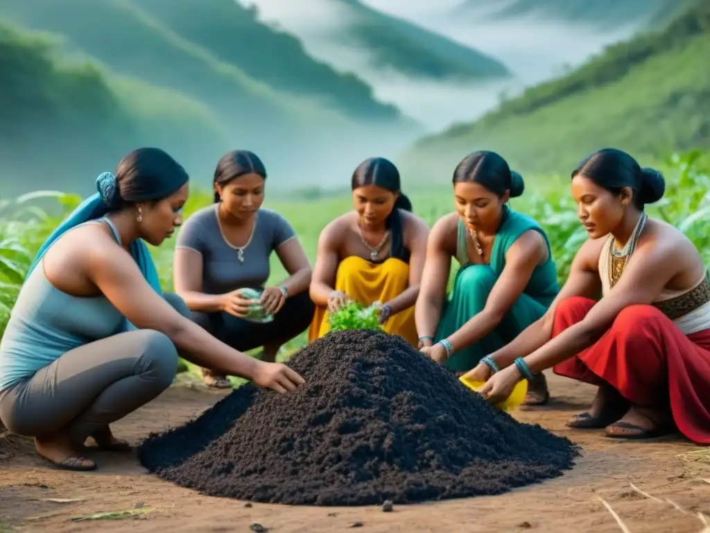 Comunidades indígenas practicando estilo de vida sostenible en paisajes biodiversos