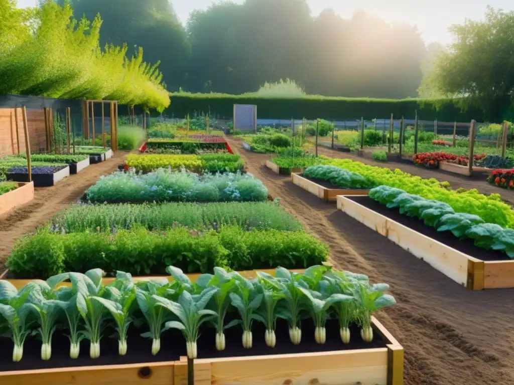 Un jardín comunitario vibrante y armonioso, reflejo del proyecto comunidad sostenible barrio