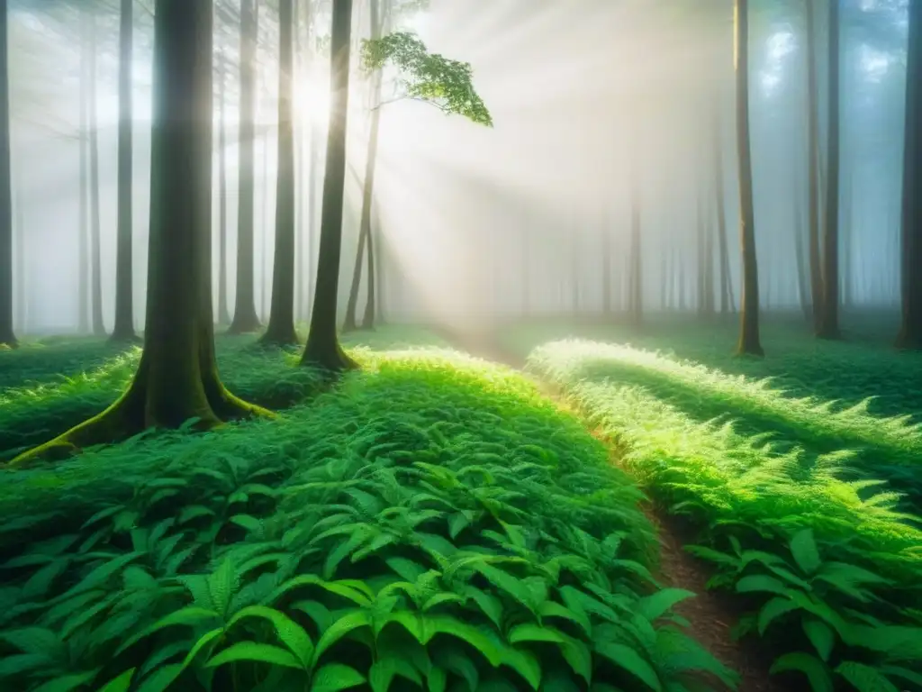 Consejos para educadores ambientales: Bosque verde y sereno, con luz solar filtrándose entre las hojas