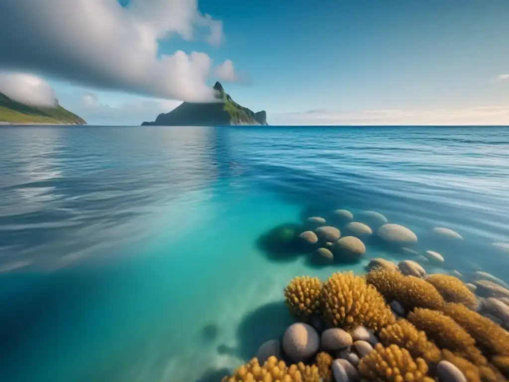 Contaminación oceánica por microplásticos moda: Microplástico flotando en el mar, contraste impactante con la belleza natural