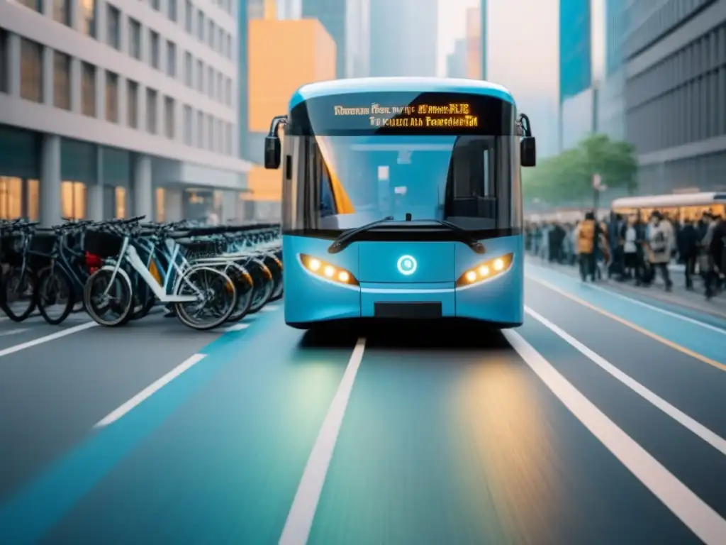 Contraste entre bicicleta eléctrica moderna y bus urbano lleno durante hora pico