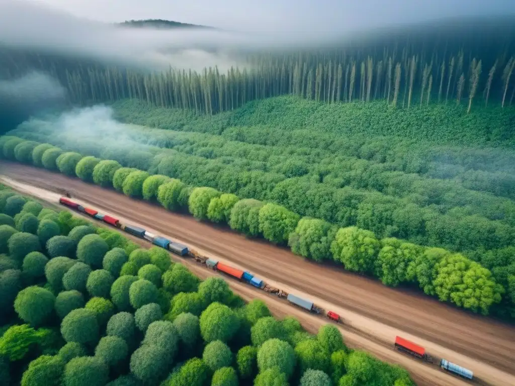 Contraste impactante entre un bosque verde exuberante y un sitio de construcción con residuos