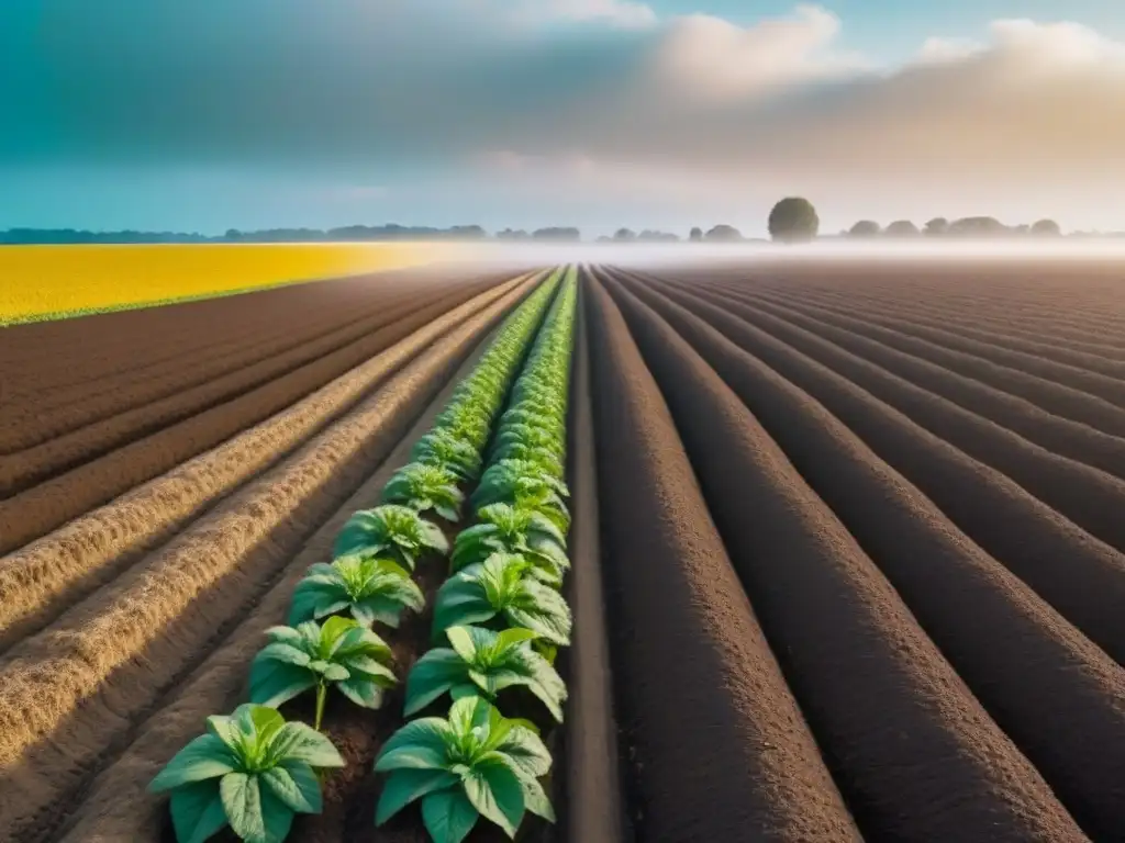 Contraste impactante entre campos: Agricultura orgánica beneficios salud vs