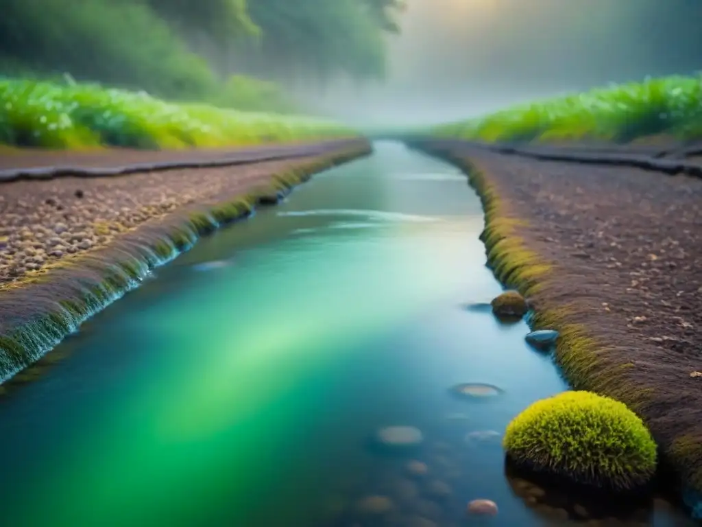 Contraste impactante: pila desechada en exuberante bosque verde con arroyo cristalino