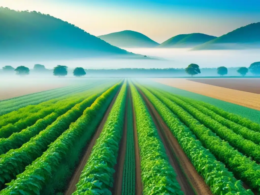 Biodiversidad y armonía: Corredor verde en paisaje agrícola Un corredor verde conecta campos agrícolas y bosques, lleno de vida silvestre