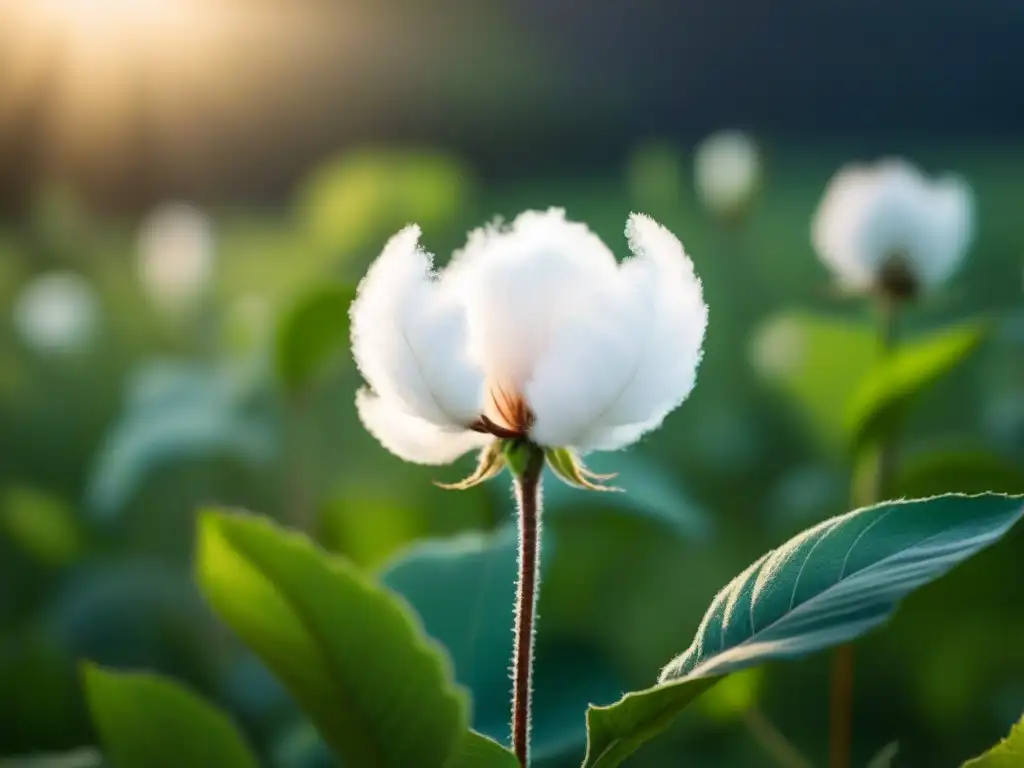 La delicadeza del algodón orgánico en detalle, bañado por la luz solar