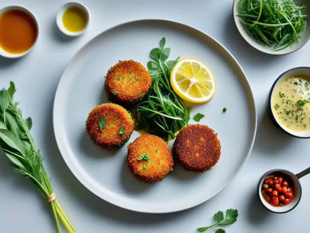 Deliciosas croquetas de vegetales y legumbres, con colores vibrantes y crujientes